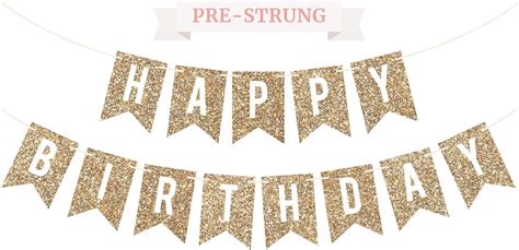 Amazon.com: Pre-Strung Happy Birthday Banner - NO DIY - Gold Glitter ...