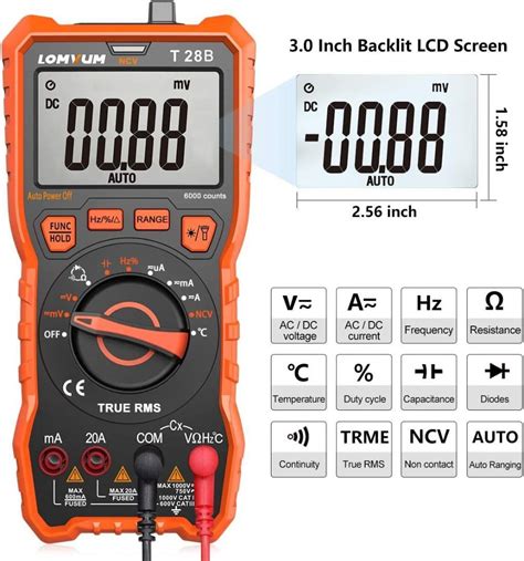 T836 LOMVUM Digital Multimeter Tester TRMS 6000 Counts Auto Ranging