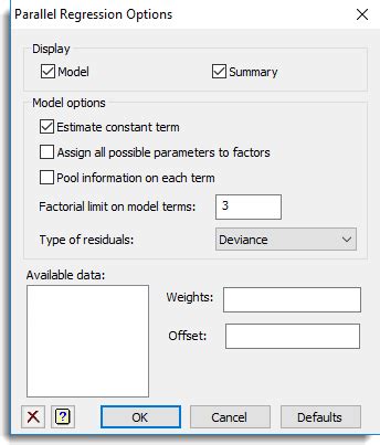 Parallel Regression Options Genstat V22