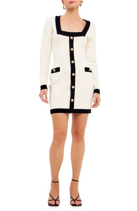 Contrast Trim Long Sleeve Knit Minidress Em 2023 Roupas Modelagem De