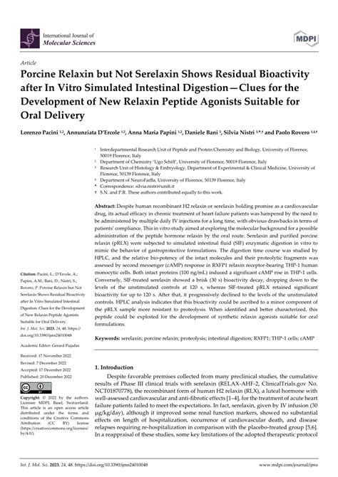 Pdf Porcine Relaxin But Not Serelaxin Shows Residual Bioactivity