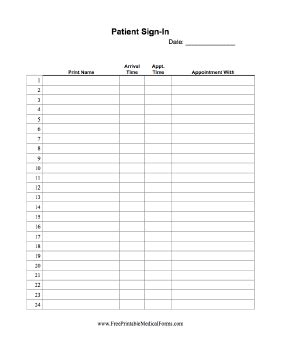 Printable Patient Sign In