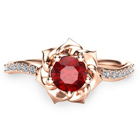 14k Rose Gold Ruby Ring Flower Engagement Ring Unique Ruby Etsy