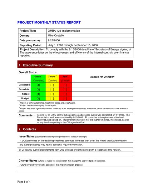 Project Weekly Status Report Template Excel