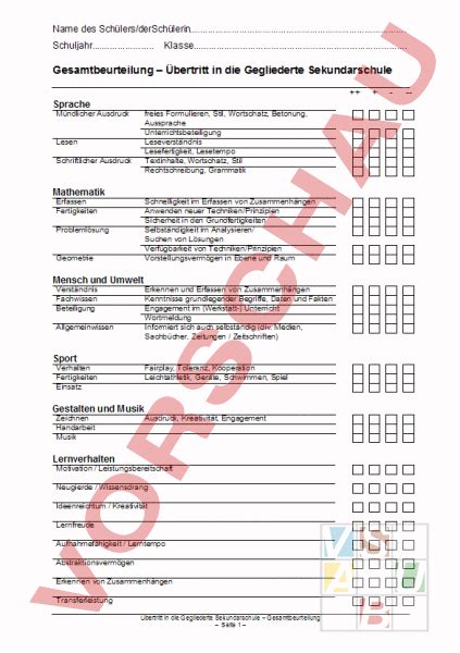 Arbeitsblatt Gesamtbeurteilung Administration Methodik Hilfen