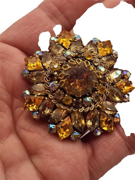 Vintage Signed Austria Topaz Rhinestone Brooch A Gem