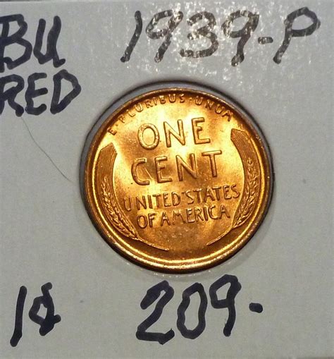 1939 P Gem BU RED Lincoln Wheat Cent 209 79 For Sale Buy Now