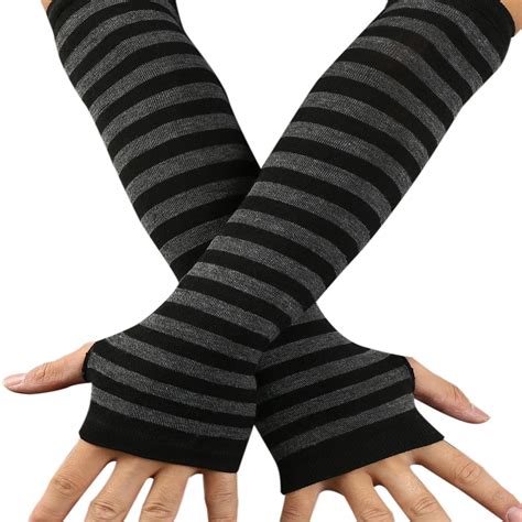 Unisex Winter Long Gloves Women Men Fashion Striped Knitted Fingerless ...