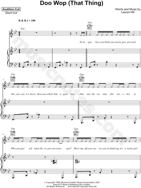 Lauryn Hill Doo Wop That Thing Sheet Music In G Minor Transposable