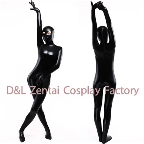 Free Shipping Dhl Sexy Black Shiny Metallic Zentai Suit Open Eyes Style