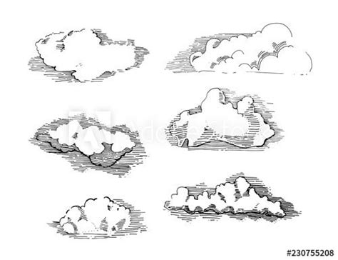 Hand Drawn Vintage Engraved Clouds Vector Set Detailed Ink