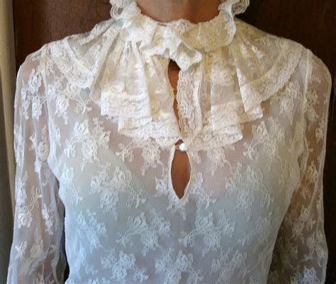 Vintage Lace Blouse Victorian Style Creme Colored Lace Top