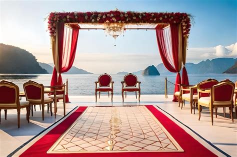 Premium AI Image | A wedding ceremony on a cruise ship with a view of the ocean and mountains in ...