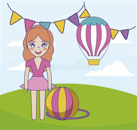 Woman Circus With Ball And Balloon Air Hot Stock Illustration Illustration Of Cute Performer