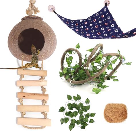 Crested Gecko Tank Accessories Coconut Hut With Ladder