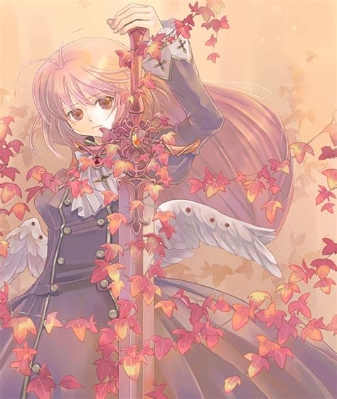 Safebooru Brown Hair Kuga Tsukasa Leaf Leaves Long Hair Original