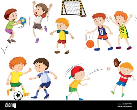 Boys Playing Different Sports Stock Vector Image And Art Alamy