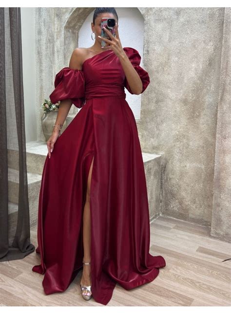 Long Satin Party Dress With Balloon Sleeves Invitadisima