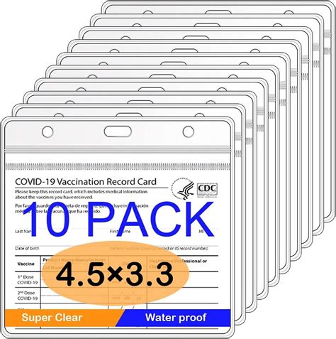 10 Pack Cdc Vaccination Card Protector 4x3 In Immunization