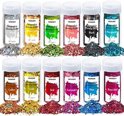 Holographic Chunky Glitter Set Of 36 Colors Craft Glitter Sparkle Sequins Cosmetic