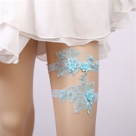 Wedding Garter Blue Rhinestone Blue Embroidery Floral Sexy Garters For