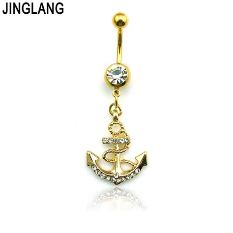 Jinglang New Belly Button Rings Stainless Steel Barbell Dangle White