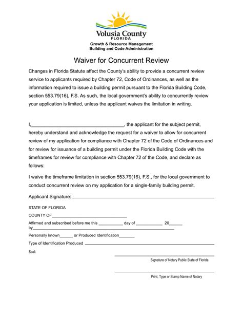 Volusia County Florida Waiver For Concurrent Review Fill Out Sign