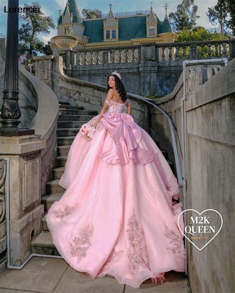 Lorencia Shiny Mexican Pink Quinceanera Dress Ball Gown 2024 Applique