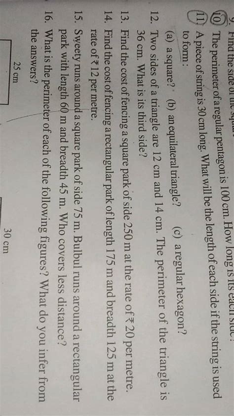 (10) The perimeter of a regular pentagon is 100 cm. How long is its eacri..