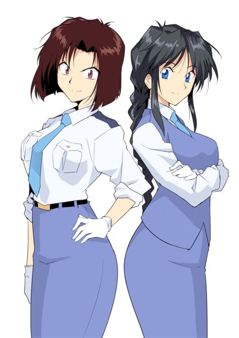 Safebooru 2girls Asymmetrical Bangs Back To Back Bangs Belt Black Hair Blue Eyes Braid Breast