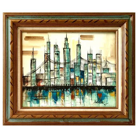 A Mid Century Signed Red Cityscape Oil Painting At 1stdibs