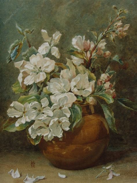 Antiques Atlas Nc Cn Watercolour Still Life Apple Blossom Th C