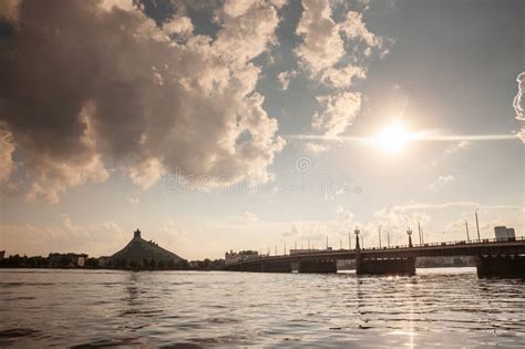 Panorama Of The Daugava River In Riga Latvia During A Sunny Sunset