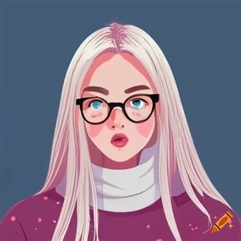 Young Woman With Platinum Blonde Hair And Round Glasses In Vector Art