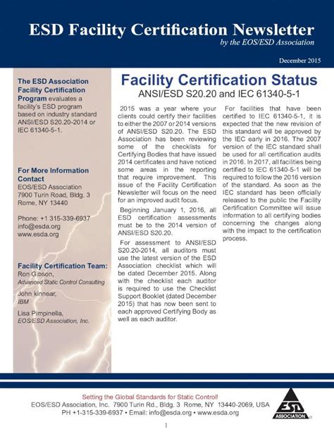 Pdf Esd Facility Certification Newsletter Home Eos Esd Ansi