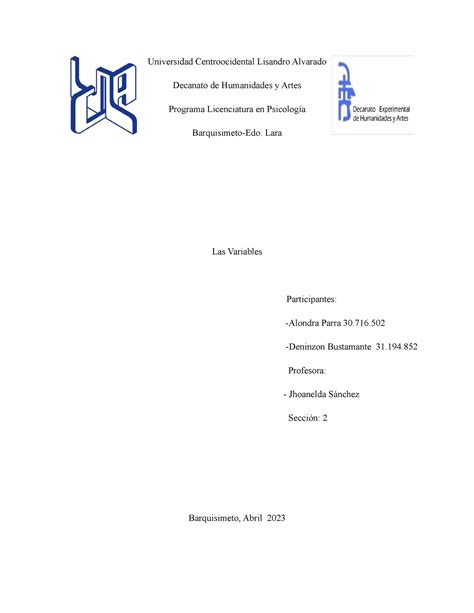 Las Variables Y Las Definiciones De Las Mismas Universidad