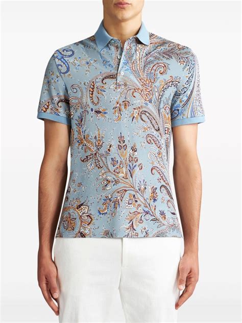 Etro Paisley Print Cotton Polo Shirt Farfetch