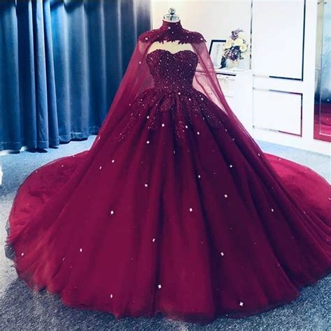 Pin By Isabel Draiman On Xv Rojo Vino Ball Gowns Cape Wedding Dress