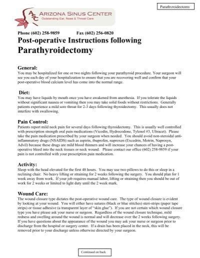 Parathyroidectomy Post Operative Instructions - Arizona Sinus Center