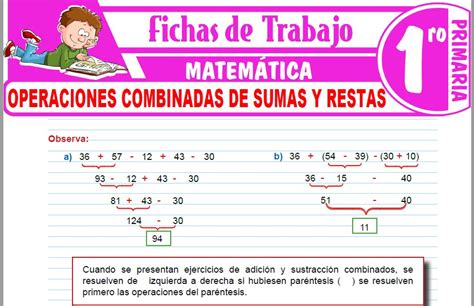 Operaciones Combinadas De Sumas Y Restas Para Primero De Primaria