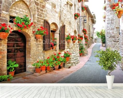 Tuscan Hill Town Wallpaper Wall Mural Wallsauce