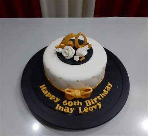 60th Birthday Cake White Gold And Black Theme Just Cakes By