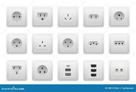 Realistic Socket Types. AC Power Wall Socket Mock Up, USB Hand DrawnMI ...