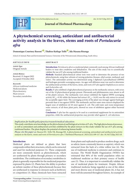 PDF A Phytochemical Screening Antioxidant And Antibacterial Activity