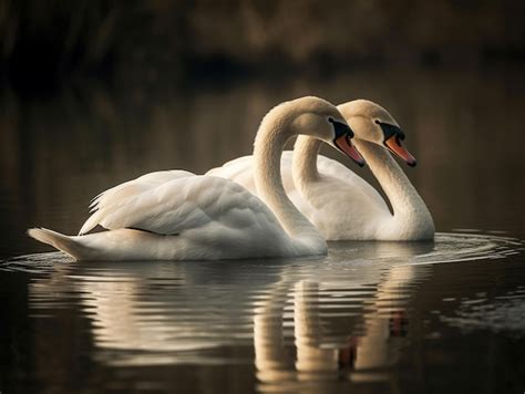 Dos Cisnes Nadan Juntos En Un Lago Con La Palabra Cisnes Foto Premium