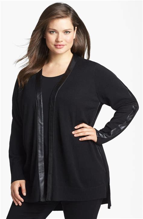 Dknyc Faux Leather Trim Cardigan Plus Size Nordstrom