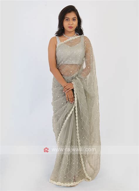 Grey Color Organza Saree