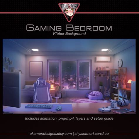 animated background  vtuber ambient lofi gamer room night