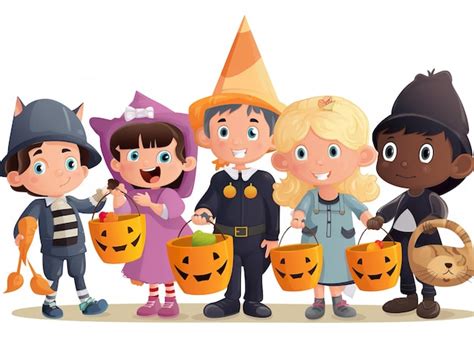 Premium AI Image | Clipart of Children Trick or Treating