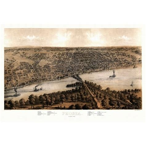 Historic Map of Peoria Illinois 1867 Peoria County Poster Print ...